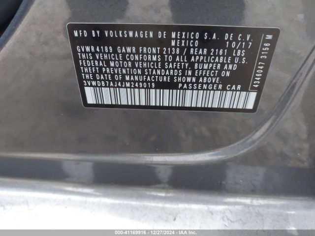 3VWDB7AJ4JM249019 Volkswagen Jetta 1.4t Se/1.4t Wolfsburg Edition