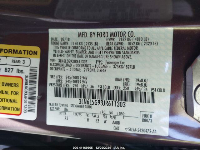 3LN6L5G93JR611303 Lincoln Mkz Black Label