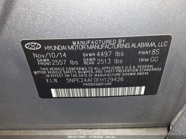 5NPE24AF0FH129426 Hyundai SONATA SE