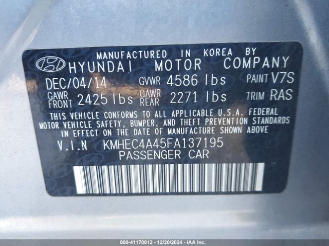 KMHEC4A45FA137195 Hyundai SONATA HYBRID