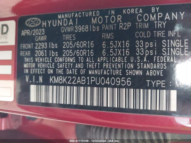 KM8K22AB1PU040956 Hyundai Kona Se
