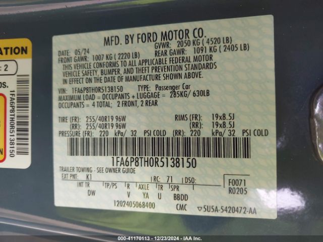 1FA6P8TH0R5138150 Ford Mustang Ecoboost Fastback