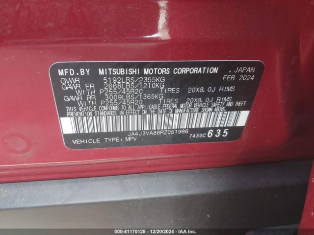 JA4J3VA86RZ051986 Mitsubishi Outlander Se 2.5 2wd/se Black Edition S-awc/se Black Edition W/pano Roof