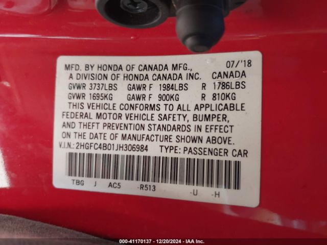 2HGFC4B01JH306984 Honda Civic Lx-p