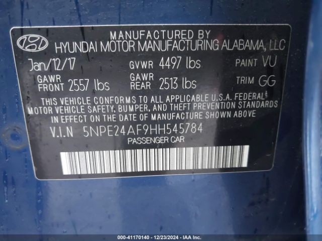 5NPE24AF9HH545784 Hyundai Sonata