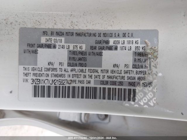 3MZBN1K7XJM215827 Mazda Mazda3 Sport