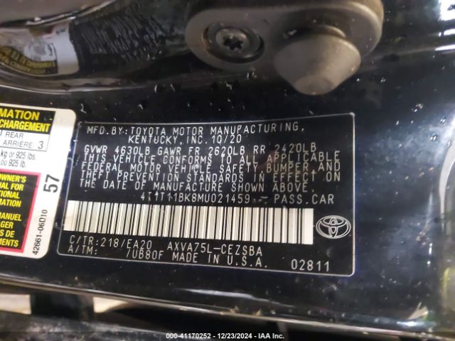 4T1T11BK8MU021459 Toyota Camry Se Awd