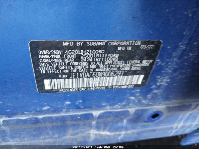 JF1VBAF60N9006293 Subaru Wrx Premium