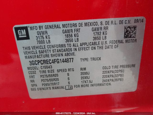 3GCPCREC4FG144877 Chevrolet Silverado 1500 Lt