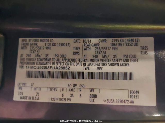 1FMCU9G93FUA28852 Ford ESCAPE SE