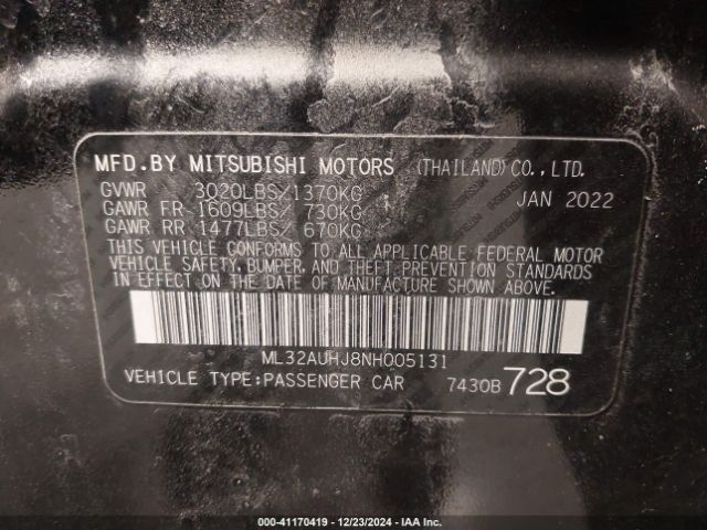 ML32AUHJ8NH005131 Mitsubishi Mirage Es/le