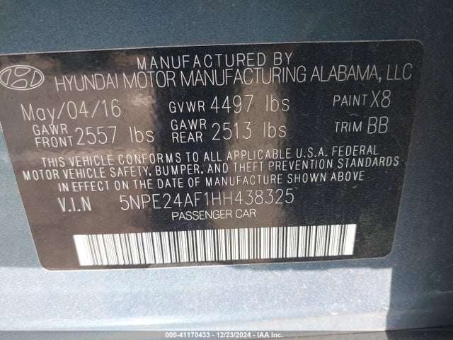 Hyundai SONATA SE 2017 5NPE24AF1HH438325 Image 9