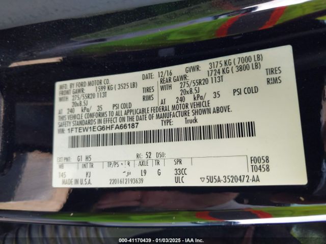 1FTEW1EG6HFA66187 Ford F-150 King Ranch