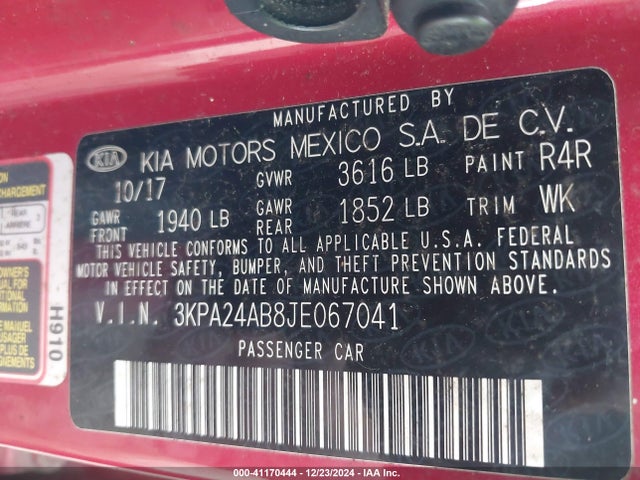 KIA RIO S 2018 3KPA24AB8JE067041 Image 9
