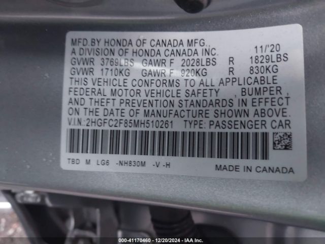 2HGFC2F85MH510261 Honda Civic Sport