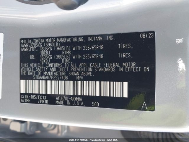 5TDAARAH7PS527406 Toyota Highlander Hybrid Xle Bronze