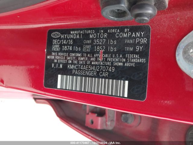 KMHCT4AE5HU270749 Hyundai ACCENT SE