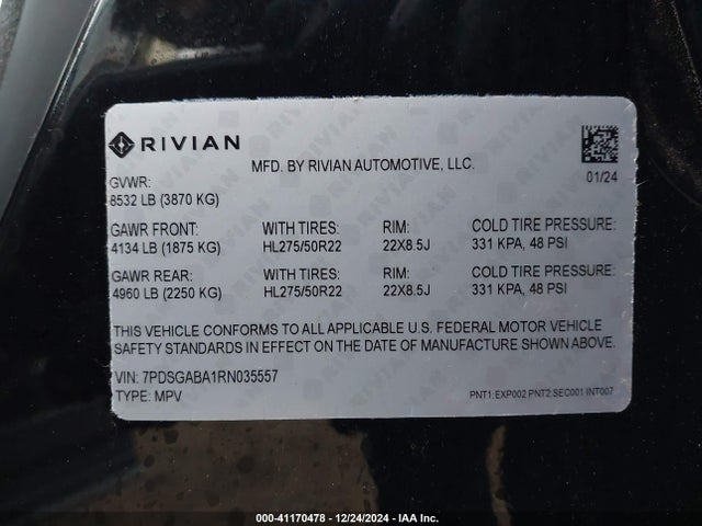 7PDSGABA1RN035557 Rivian R1s Adventure Quad Motor Large Pack