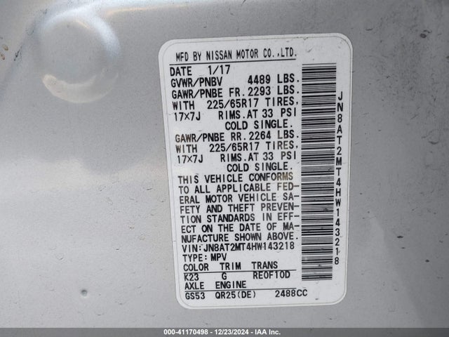 Nissan ROGUE SV 2017 JN8AT2MT4HW143218 Image 9