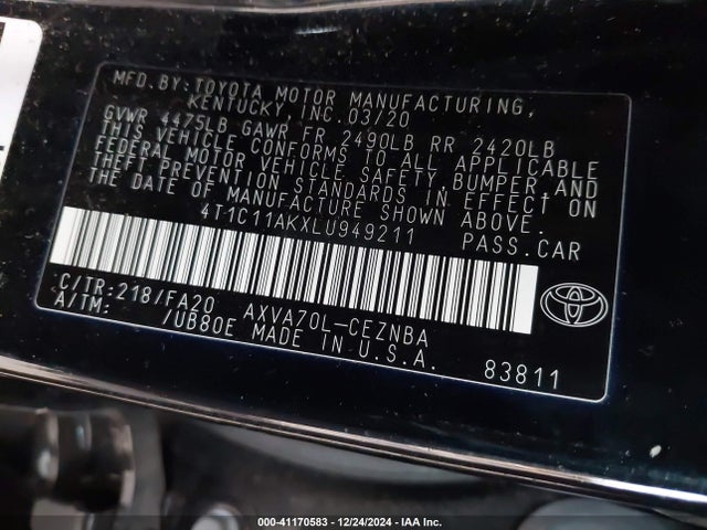 Toyota CAMRY LE 2020 4T1C11AKXLU949211 Image 9