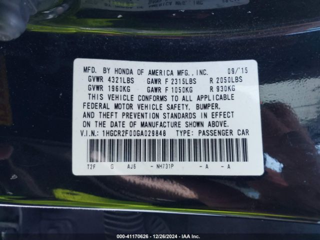 1HGCR2F00GA029848 Honda ACCORD EX
