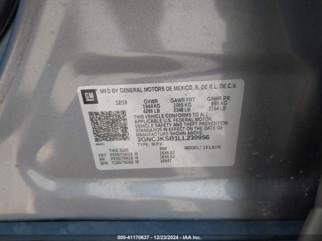 3GNCJKSB1LL230956 Chevrolet Trax Fwd Ls