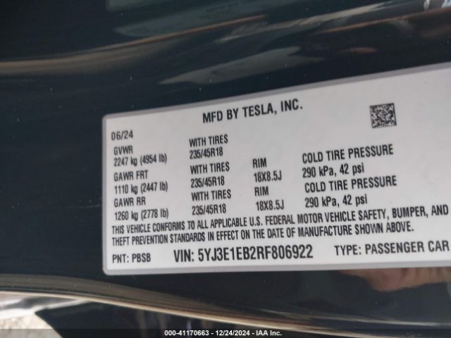 5YJ3E1EB2RF806922 Tesla Model 3 Long Range Dual Motor All-wheel Drive