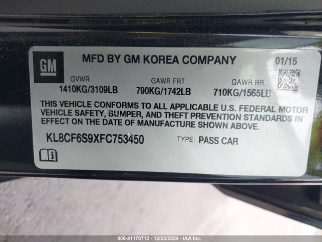 KL8CF6S9XFC753450 Chevrolet Spark 2lt Cvt
