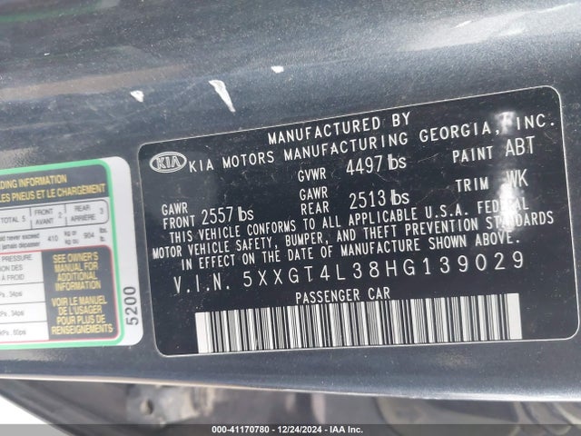 5XXGT4L38HG139029 KIA Optima Lx