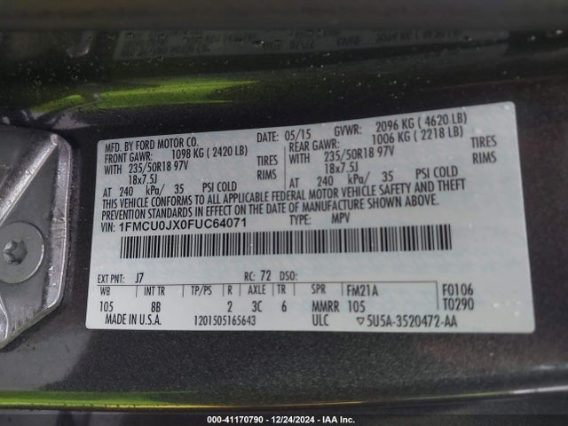 Ford Escape Titanium 2015 1FMCU0JX0FUC64071 Image 9