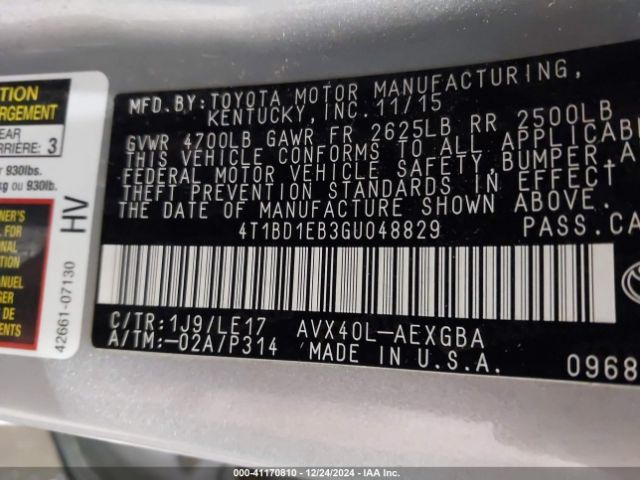 4T1BD1EB3GU048829 Toyota Avalon Hybrid Xle Premium