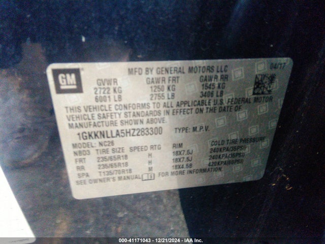 GMC Acadia Sle-2 2017 1GKKNLLA5HZ283300 Image 9