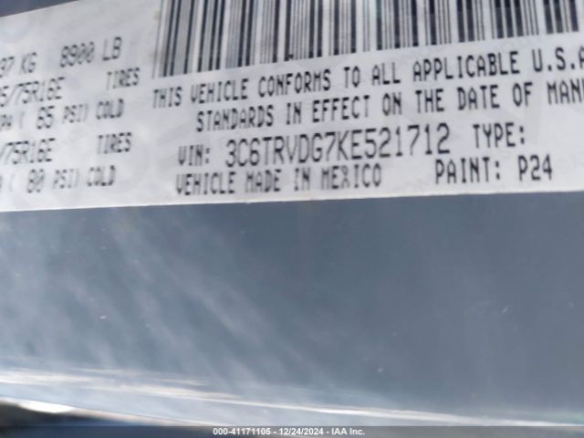 3C6TRVDG7KE521712 RAM Promaster 2500 High Roof 159 Wb