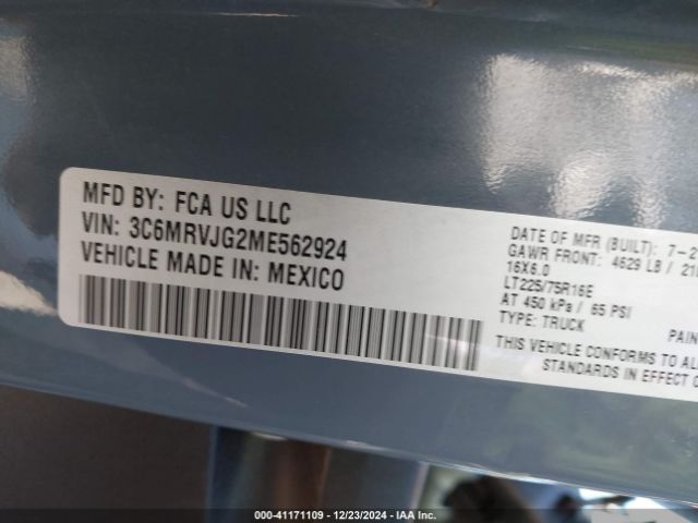 3C6MRVJG2ME562924 RAM Promaster 3500 Cargo Van High Roof 159 Wb Ext