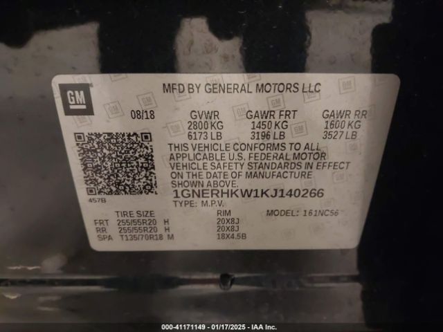 1GNERHKW1KJ140266 Chevrolet Traverse 3lt