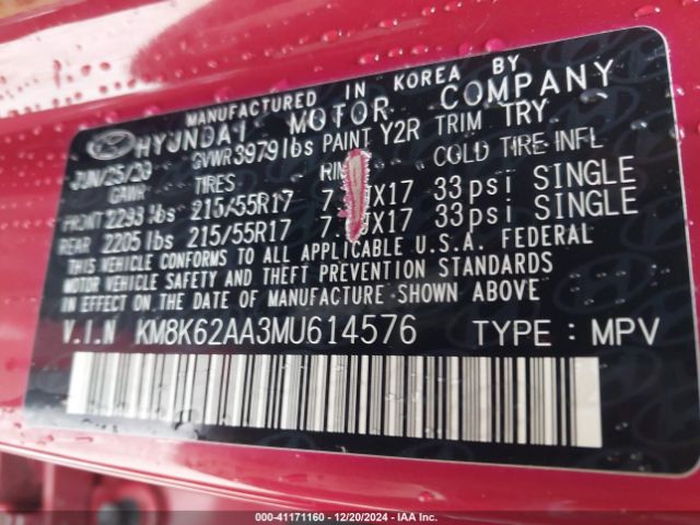 KM8K62AA3MU614576 Hyundai Kona Sel Plus