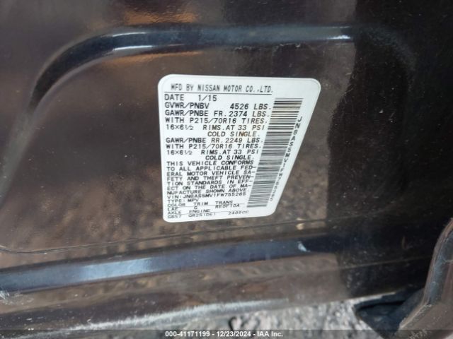 JN8AS5MV1FW755265 Nissan Rogue Select S