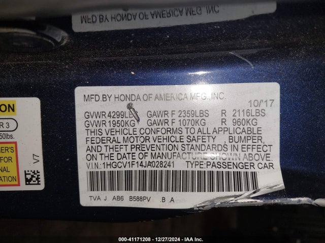 1HGCV1F14JA028241 Honda ACCORD LX
