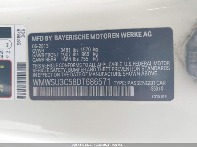 2013 MINI HARDTOP WMWSU3C58DT686571 Photo 8