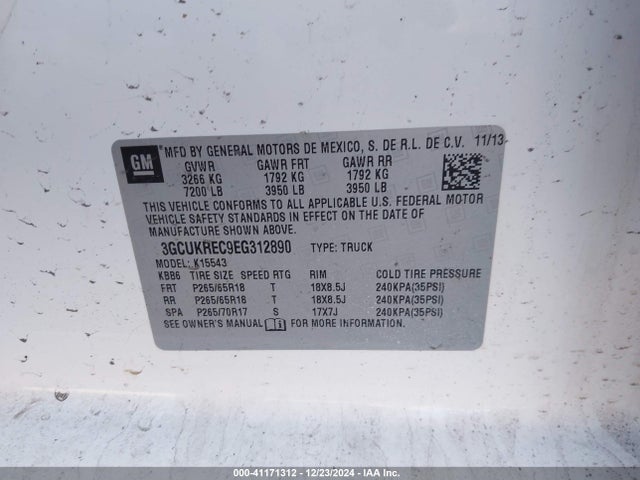 3GCUKREC9EG312890 Chevrolet Silverado 1500 1lt