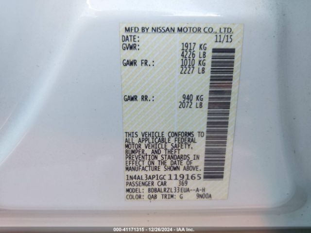 1N4AL3AP1GC119165 Nissan Altima 2.5 Sl