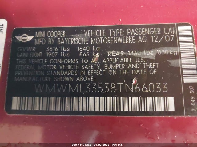 2008 MINI COOPER CLUBMAN WMWML33538TN66033 Photo 8