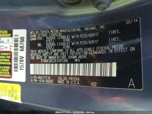 5TDKK3DC3ES491306 Toyota Sienna Le V6 8 Passenger