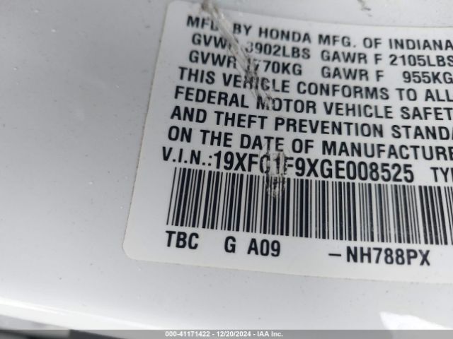 19XFC1F9XGE008525 Honda Civic Touring