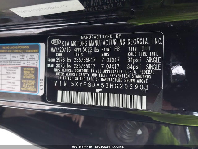 KIA Sorento 3.3l Lx 2017 5XYPGDA53HG202901 Image 9