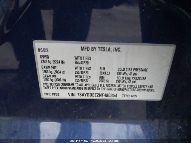 2022 TESLA MODEL Y 7SAYGDEE2NF480354 Photo 8