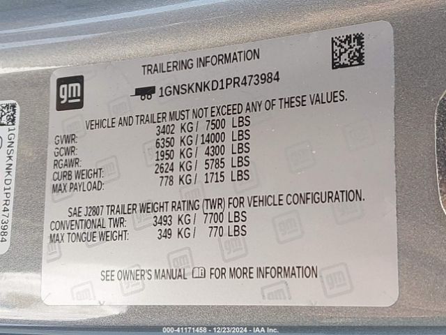 1GNSKNKD1PR473984 Chevrolet Tahoe 4wd Lt