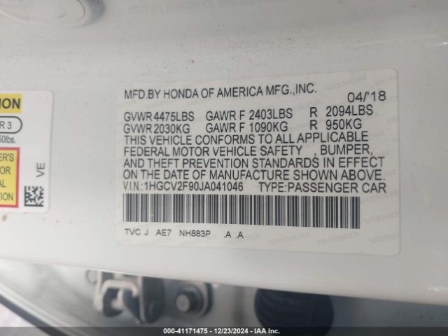 1HGCV2F90JA041046 Honda Accord Touring 2.0t