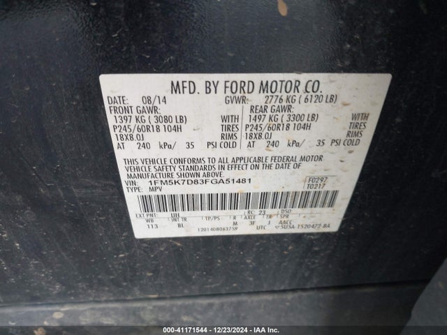 1FM5K7D83FGA51481 Ford EXPLORER XLT