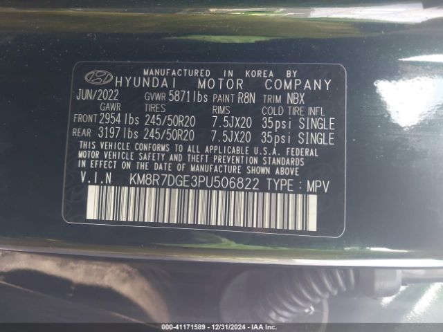 KM8R7DGE3PU506822 Hyundai Palisade Calligraphy